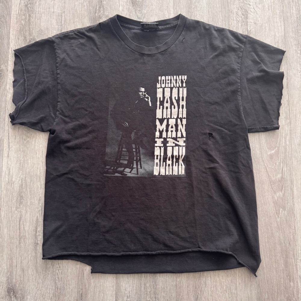Zion Rootswear Johnny Cash Man In Black Cut Off Cropped Graphic T-Shirt Large